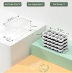 DOQAUS Ice Cube Tray with Lid and Bin, 4 Pack Silicone Plastic Ice Cubes Trays for Freezer with Box/Container, Stackable with Storage Iced Bucket Kits, Scoop, for RV, Soup, Food, Cocktail, Coffee