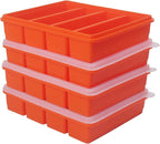 Large and Long Ice Cube Tray 4 Pack Silicone Freezing Container Sticks with Lid for Whiskey, Water Bottle, Food Leftovers and Baking (4 Pack Orange)