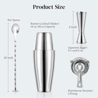 X Home Cocktail Shaker Set, Professional 4-Piece Bartender Kit with Boston Shaker, Hawthorne Strainer, Double Measuring Cocktail Jigger, and 10-inch Mixing Spoon, Bartender's Choice