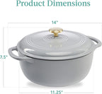 Best Choice Products 6 Quart Enamel Cast-Iron Round Dutch Oven, Family Style Heavy-Duty Pre-Seasoned Cookware for Home, Kitchen, Dining Room, Oven Safe w/Lid, Dual Handles - French Gray