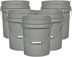 House Naturals 5 Gallon Premium HPDE Plastic Bucket - Made in USA Food Grade Storage Container, BPA Free All Purpose Pail (5, Gray)