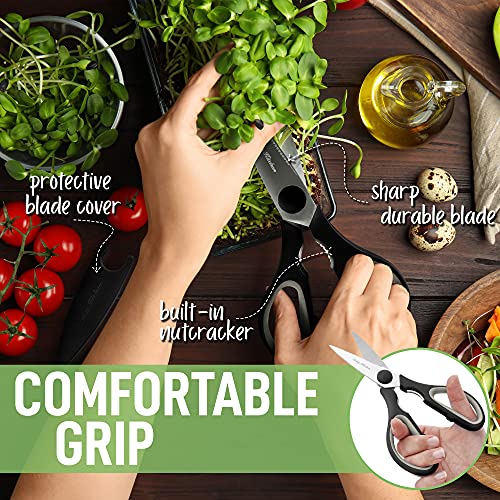 Scissors Heavy Duty - Ultra Sharp Stainless Steel Kitchen Shears With Protective Cover - Multipurpose Food Scissors & Meat Scissors For Poultry, Fish, Herbs, & More (Black) - view 6