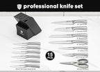 BRODARK Knife Block Set: Kitchen Knives Set with Block and Sharpener, 15 Pcs Ultra Sharp Chef knife, High Carbon Stainless Steel, Ergonomic Handle Non-Slip Grip, Silver Wolf Series for Christmas Gift