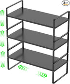 ‎Expandable Kitchen Cabinet Storage Shelf, Stackable Metal Pantry Storage Shelves Organizer, Adjustable Height Counter Spice Rack for Kitchen Cabinet (Black - 16.5"-27" L x 10.2" W x 9.6" H - 3Pack)
