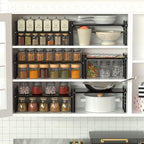 Expandable Kitchen Cabinet Shelf Organizers, Stackable Metal Pantry Storage Shelves Rack, Adjustable Counter Spice Shelf for Cabinets, Countertop, Cupboard, 2 Pack, Black