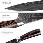 Epicurean Cook Majesty Series 8-Piece Premium Japanese Kitchen Knife Set - Ultra Sharp Laser Damascus Pattern - Professional Chef Hibachi Knives - Juego de Cuchillos para Cocina Profesional
