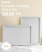 Nonstick Ceramic Baking Sheet With Rack, 2-Pack 15x10 Jelly Roll Sheet Pan, Non-Toxic, PTFE & PFOA Free, Warp-Free, Oven Safe 550°F, Dishwasher Safe, Aluminized Steel, Gray Yellow