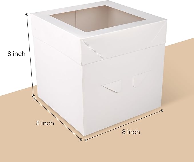 Cakebon Cake Boxes with Boards - 8 Inch Round Cake Drum White (6-pack) - Box With Window for Birthdays, Weddings and Parties
