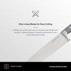 DURA LIVING 3-Piece Kitchen Knife Set – Ultra-Sharp Forged High Carbon Stainless Steel, Includes 8" Chef, 5" Utility, 3.5" Paring Knives, Ergonomic Handles, Professional Starter Set, Gray