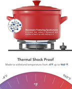 LE TAUCI 3 qt Ceramic Dutch Oven for Bread Baking with Silicone Sling- Lightweight, Non-Toxic, No Seasoning Needed- Oven, Microwave & Dishwasher Safe, Ideal for Home Bakers & Beginners, Chili Red