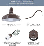 Steel Lighting Co. Gardena Barn Light | Outdoor Wall Mounted | 16" Dome | 23" Gooseneck | Farmhouse Light Made in America | Dark Bronze Exterior/White Interior
