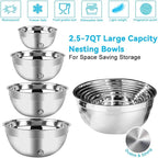 Hand Mixer Electric Mixing Bowls Set, 5 Speeds Handheld Mixer with 4 Nesting Stainless Steel Mixing Bowl, Measuring Cups Spoons 200W Kitchen Blender Whisk Beater Baking Supplies For Beginner