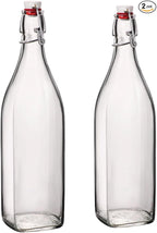 Bormioli Rocco 33.75oz Swing Bottle (Set of 2) - Reusable Glass with Airtight Leakproof Swing Tops, BPA-Free Office Water Bottle, Great for Homemade Syrups, Dressings, Infused Oils, Fresh Juices