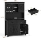 67.7 Inch Farmhouse Pantry Storage Cabinet with Sliding Barn Doors, 2 Drawer Farmhouse Coffee Cabinet with Adjustable Shelf, Side Board with Buffet Cupboard for Livingroom Kitchen, Black