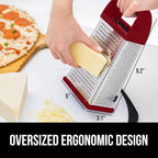 GORILLA GRIP 4-Sided 100% BPA-Free Cheese Grater With Container, Stainless Steel XL Box Graters, Parmesan Shredder, Grate Cheeses, Shred Veggies, Slip Resistant Handle, Dishwasher Safe Zester, Red