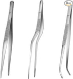 8-Inch Kitchen Tweezers Tongs Stainless Steel Kitchen Tweezers for Cooking Chef Tweezer Professional Skinny Culinary Tongs for Pasta Food Plating BBQ (3PCS)