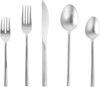 FORTESSA Arezzo 18/10 Stainless Steel Flatware, 5 Piece Place Setting With Knife, Forks and Spoons (Service For 1), Dishwasher Safe, Brushed Silver