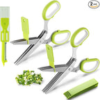 2-Pack Herb Scissors Set with 5 Blades & 3 Blades, Green Stainless Steel Kitchen Shears for Herbs, Veggies, Paper Shredding, with Cleaning Comb & Cover