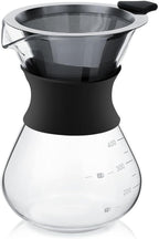 Zopsc 400ml Manual Hand Drip Glass Coffee Maker Pot with Stainless Steel Filter, Marks, Fine Mesh, Suitable for Kitchen, Dining Table, Easy to