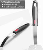 Stainless Steel Flexible Spatula Solid Turner, XiaoZu Thin Metal Spatula for Cast Iron Skillet, Thin Blade and Heat Resistant Silicone Handle, Great for Egg, Cookie, Meat, Crep, Medium