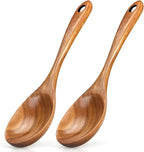 2 Pcs Large Wooden Spoons for Cooking Serving Mixing Kitchen Spoon Big Acacia Wood Utensils Set Teak Spatula Cooking Spoon Set Bamboo Baking Spoons Non Toxic Kitchen Tools Cooking Accessories
