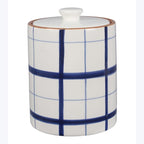 Young's Inc. 4 Pcs Set Cylindrical Ceramic Canisters- Storage Container for Kitchen and Bathroom - Beautiful Home Decor Accent to Store Food, Coffee, Tea, and More - White, Blue