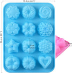 Newk Flower Heart Shape Chocolate Silicone Mold, 4 Packs 12 Cavity Candy Baking Mold for Parties, Festival and DIY Crafts - Green, Blue, Pink, Orange
