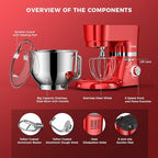 Stand Mixer, POWWA 7.5 QT Electric Mixer, 6+P Speed 660W Household Tilt-Head Kitchen Food Mixers with Whisk, Dough Hook, Mixing Beater & Splash Guard for Baking, Cake, Cookie, Kneading (Red)