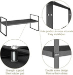 16.5~27.1" Expandable Shelf Organizer, 2Pack 8.1" Wide Stackable Cabinet Shelf Organizers, Black Metal Sturdy Kitchen Counter Storage for Countertop, Adjustable Height Spice Rack