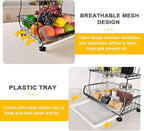 Fruit Vegetable Storage Basket, 4 Tier Stackable Metal Wire Storage Baskets with Wheels, Fruit Vegetable Produce Basket Organizer Bins for Kitchen, Pantry, Bathroom