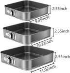 Springform Cake Pan Set of 3 (9.5, 10, 11 Inch) Square Baking Pans Nonstick Cheesecake Pans with Removable Bottom Bakeware for Cake, Cheesecakes, Pizza, and Quiches