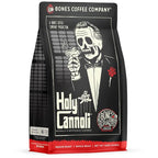 Bones Coffee Company Holy Cannoli, Baked Cannoli Flavored Coffee, Medium Roast Low Acid Arabica Beans Compatible with Auto drip and French Press Coffee Maker, 12 Oz Whole Bean