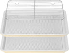 Nonstick Ceramic Baking Sheet With Rack, 2-Pack 15x10 Jelly Roll Sheet Pan, Non-Toxic, PTFE & PFOA Free, Warp-Free, Oven Safe 550°F, Dishwasher Safe, Aluminized Steel, Gray Yellow