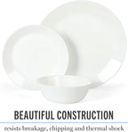 Martha Stewart Opalton 18-Piece Dinnerware Set – Chip and Break Resistant Opal Glass Plates and Bowls, Lightweight White Dinner Set for 6, Microwave and Dishwasher Safe