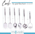 Stainless Steel Kitchen Utensil Set, Cooking Utensils, Set of 6 Kitchen Tools, Solid Spoon, Slotted Spoon, Solid Turner, Slotted Turner, Soup Ladle, Potato Masher, Dishwasher Safe