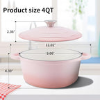 Enameled Cast Iron Dutch Oven Pot with Lid Heavy-Duty Cookware for Bread Baking, Braising, Stews, Roasting,4QT，pink