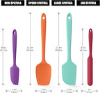 4-Piece Silicone Spatula Scrapers: Doosu 600°F Heat Resistant Food Grade Kitchen BPA Free Rubber Baking Cooking Tool Nonstick Utensil Set for Mixing, Scraping, Folding, Stirring, Serving (Multi-4)