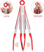 9 Inch Kitchen Tongs, Cooking Tongs with Slotted Silicone Tips and Stainless Steel Handle, Non Stick Heat Resistant Tongs for Cooking, Buffet, Salad Serving (9", Red)