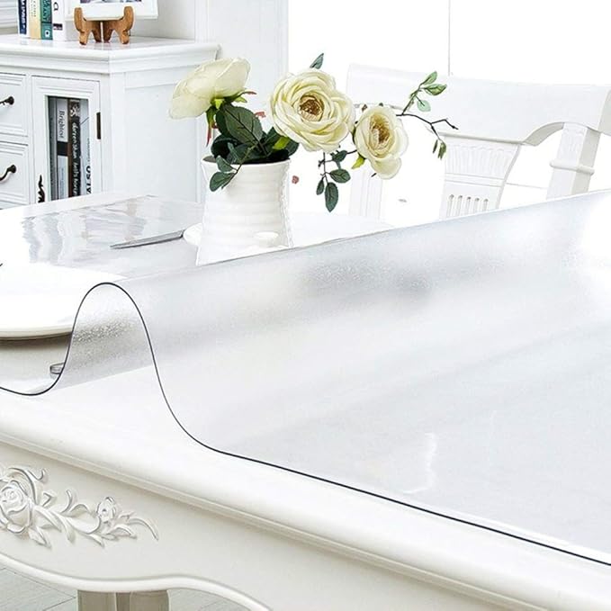 NECAUX Custom Multisize 1.5mm Thick Frosted PVC Table Cover Protector - 48 x 66 Inch Waterproof Large Wood Furniture Office Desk Protective Plastic Dining Coffee End Tabletop Pad