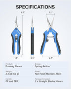 Fondwell 6.5" Garden Shears Trim Scissors: 2 Pack of Pruning Shears for Gardening - Ultra Sharp Garden Clippers with Straight Blades