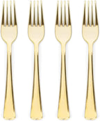 Prestee Set of 300 Gold Plastic Forks Disposable - 7-in Heavy-Duty Fork Flatware - Bulk Pack Fancy Silverware - Sturdy Elegant Cutlery for Weddings, Birthday Parties, Buffets, Catering, and Events