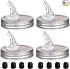 Mason Jar Pour Spouts. free flow Mason Jar Pour Spouts, mason jar for spout regular mouth size 70mm dispenser germination cover. Suitable for any liquid. Leak-Proof 4-Pack + 8 Lid Caps (silver color)