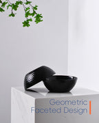 27 OZ Max Cereal Soup Bowl Set of 6, Opal Glass 7.2 inch Black Geometric Faceted Bowls for Ramen, Noodle, Salad, Fruit, Dishwasher and Microwave Safe