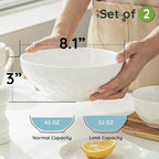 8 Inch Pasta and Salad Bowls, Serving and Soup Bowl Set, Microwave Safe Ceramic Plates, Set of 2, White