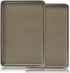 2 Pieces Large Sheet Pans Baking Sheet Pan Set, 12 x 17.5 inch Cookie Sheets for Oven, Carbon Steel Half Sheets Trays Nonstick Baking Sheet Set, Gold