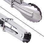 Mini Stainless Steel Food Tongs with Silding Rings 7-Inch - Set of 6 - Small Clam Shell Service Tongs for Serving Appetizers, Desserts, Salads, Barbecue and Cooking (Silver)
