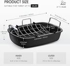 Roasting Pan, 17 Inch x 13 Inch Roaster with Removable Rack, Nonstick Roaster Pan for Roasting Turkey, Meat & Vegetables (Silver)