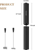 Milk Frother Rechargeable with Cover - Coffee Frother Wand, Drink Mixer Handheld with 2 Detachable Stainless Whisks 2 Speed Adjustable for Latte, Cappuccino, Hot Chocolate, Egg, Black