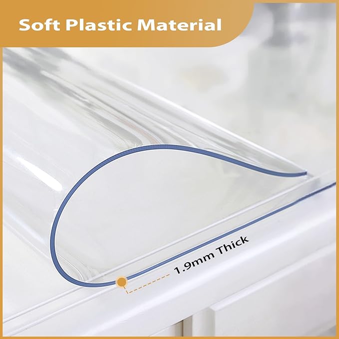 Clear Table Protector 42 x 78 Inch, 1.9mm Thick Waterproof PVC Plastic Table Cover, Durable Table Pad for Dining Room, Kitchen, Writing Desk, and Coffee Tables
