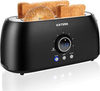 Toaster 4 Slice,KOTIAN Retro Long Slot Toasters with Countdown Timer,Stainless Steel Toaster,Bagel,Defrost,Reheat,Cancel Functions,Extra Wide Slots,6 Toast Settings,Removable Crumbs Tray,Matte black